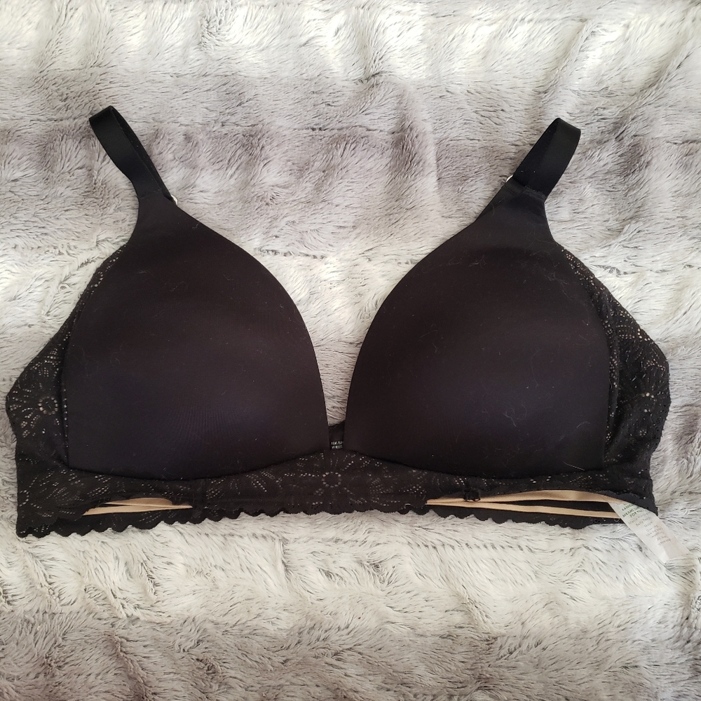 Aerie Black Real Sunnie Lace-Trim Wirefree Bra 38D